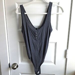 IVL Gray Button-Front Bodysuit  Lounge Rib Medium #g121